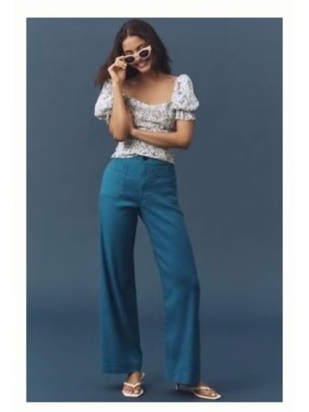 Anthropologie Maeve Teal Wide-Leg High-Rise Pants